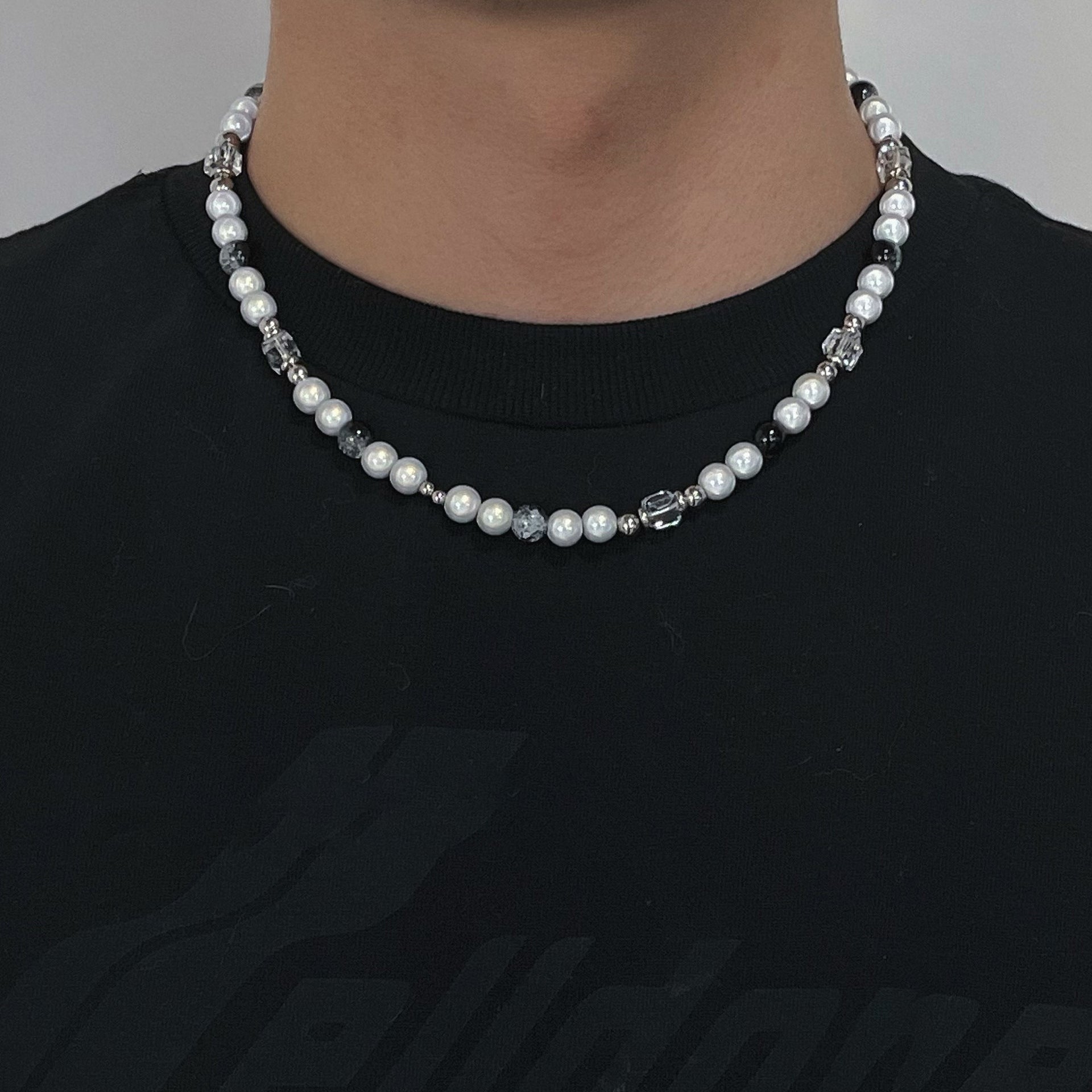 Men's Trendy Simple Reflective Pearl Mosaic Necklace - 0 - Bijou Her -  -  - 