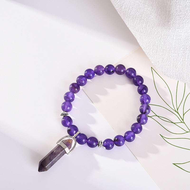 Round Bead Amethyst Powder Crystal Fashion Bracelet - 0 - Bijou Her -  -  - 