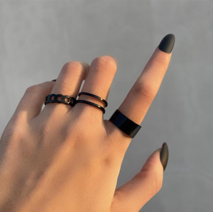 Ring Opening Black Joint Ring Set 5 Piece Set Snake Dark System Ring Interfinger - 0 - Bijou Her - Color -  - 