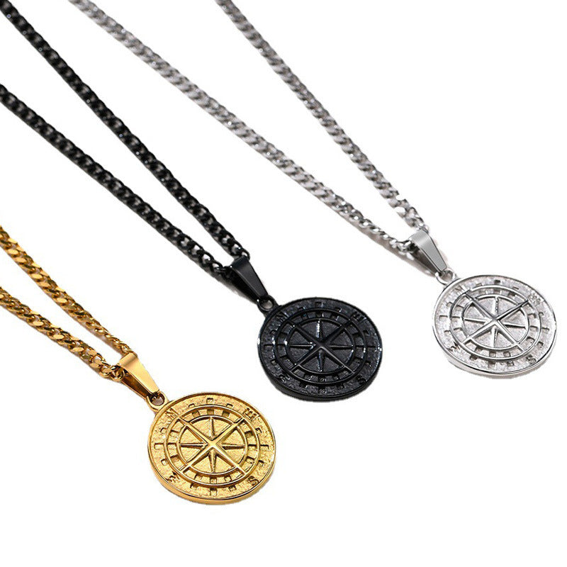 Men's Layered Nautical Travel Compass Pendant Necklace - 0 - Bijou Her -  -  - 