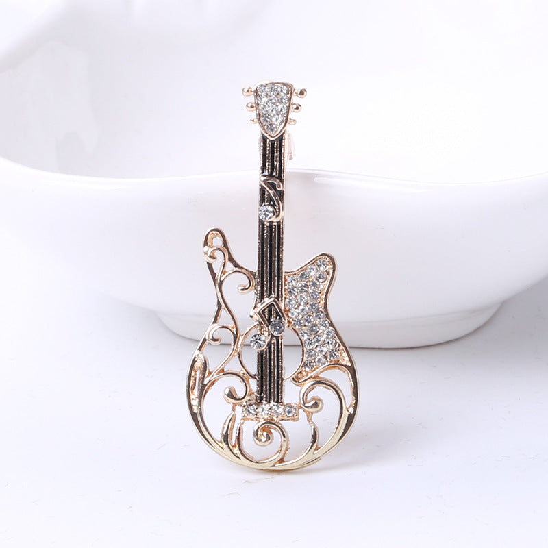 Women's Vintage And Versatile Diamond Guitar-shaped Brooch - 0 - Bijou Her -  -  - 