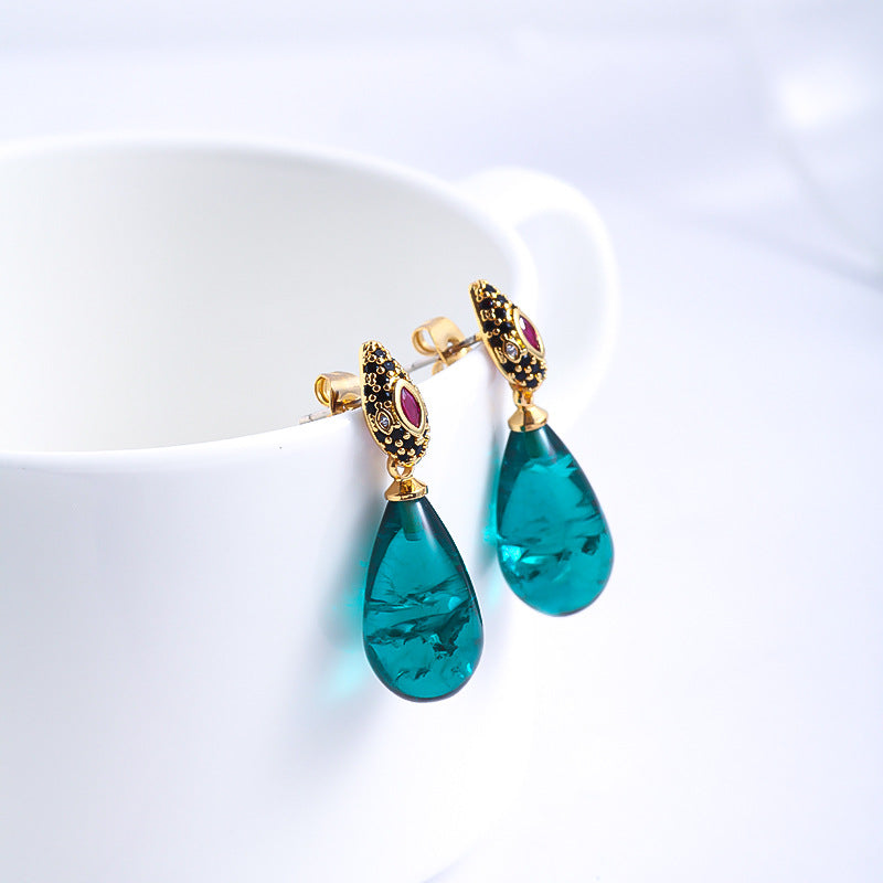 Green Water Drop Design Full Of Diamond Earrings - 0 - Bijou Her - Color -  - 