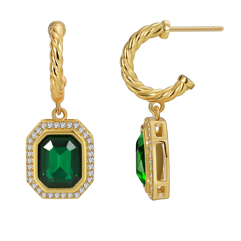 Women's Vintage Temperament Emerald Zirconia Earrings - 0 - Bijou Her - Color -  - 