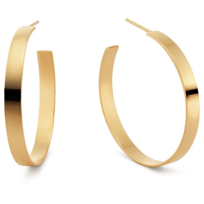 Sleek Gold-Plated Flat Hoop Earrings - 2" Diameter - Jewelry & Watches - Bijou Her -  -  - 