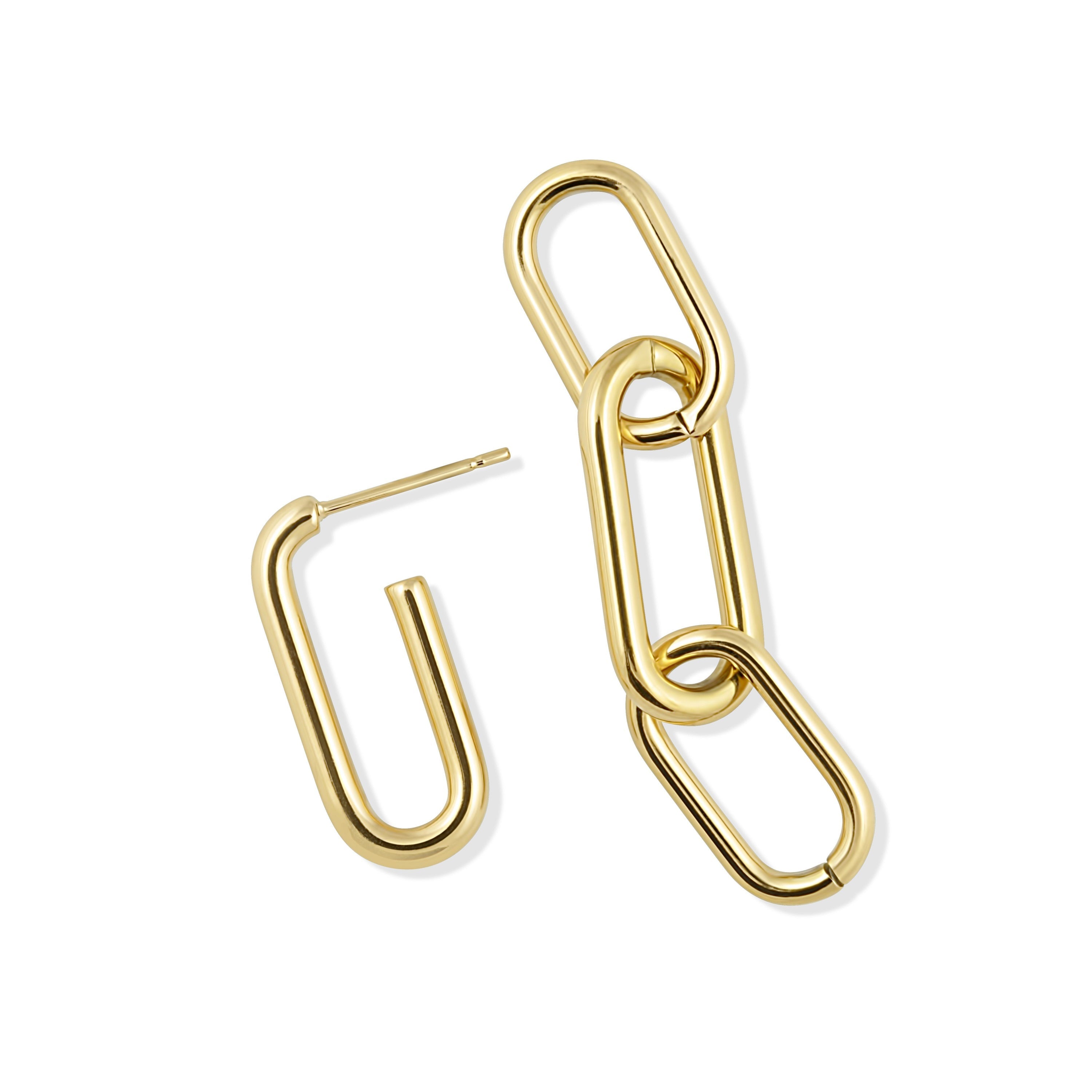 Golden Girl 3-in-1 Paperclip Link Earrings - Lightweight 18k Gold Plated - Jewelry & Watches - Bijou Her -  -  - 