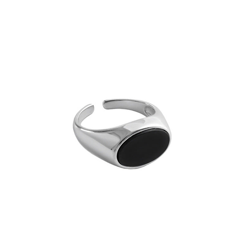 Sterling Silver Black Agate Cold Wind Gem Ring - 0 - Bijou Her -  -  - 