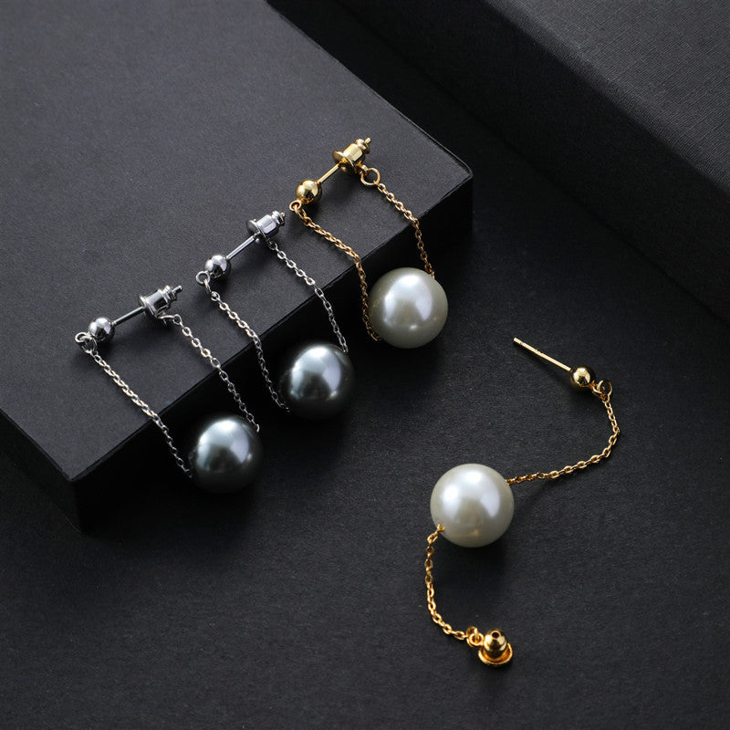 Women's Fashion Temperament Long Chain Design Pearl Earrings - 0 - Bijou Her -  -  - 