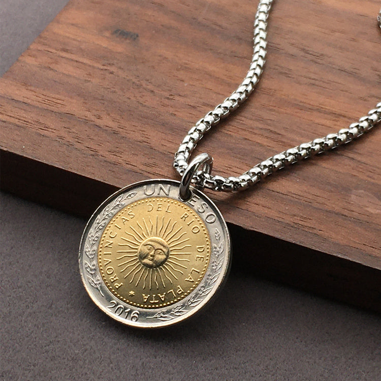 Sun Coin Pendant Pendant Ornament Round Brand Coin Necklace Men's - 0 - Bijou Her -  -  - 