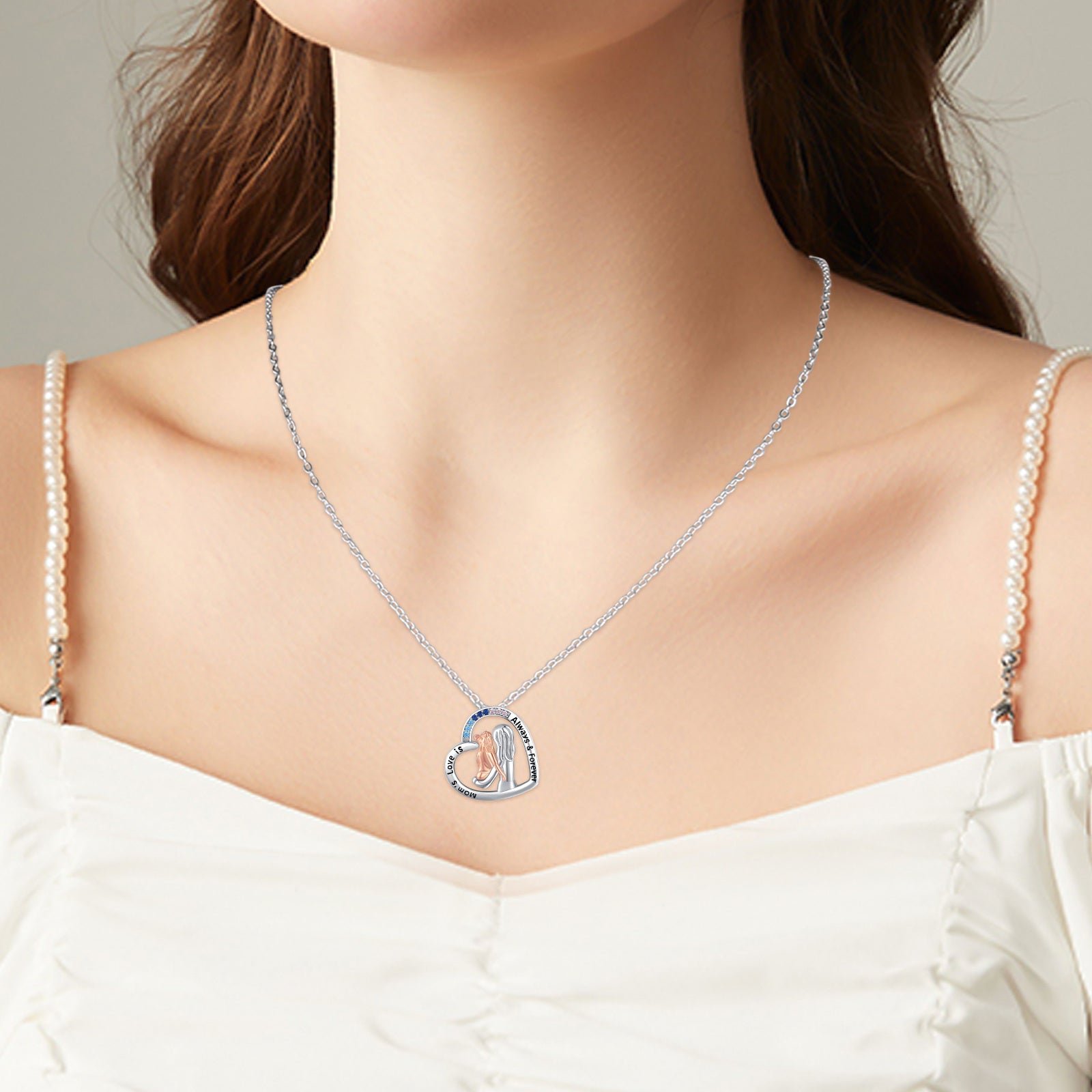 Rose Gold Mother Daughter Pendant Necklace in 925 Sterling Silver - 5 - Bijou Her -  -  - 