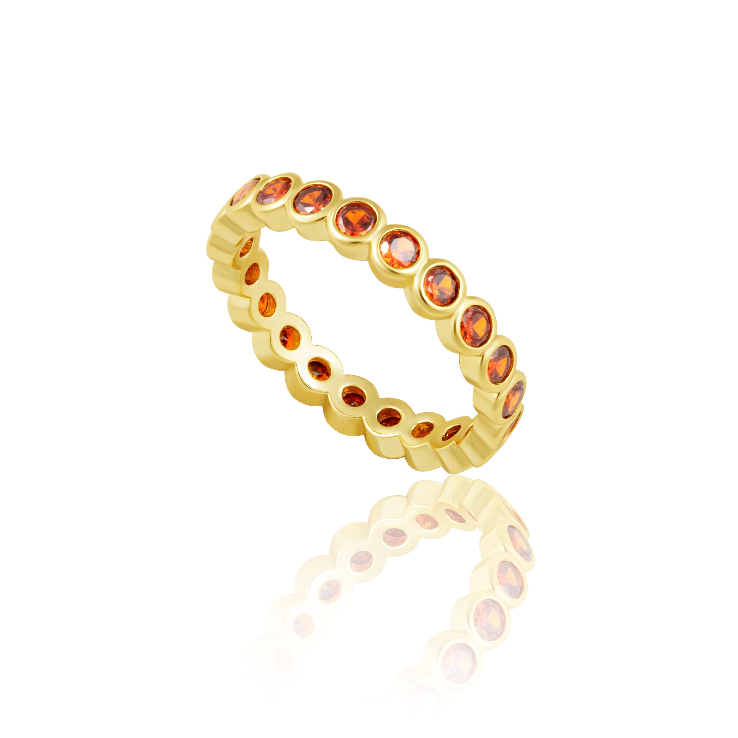 Orange Czech Stone Eternity Ring in 18K Gold Filled Sterling Silver - Stackable, Size 9 - Jewelry & Watches - Bijou Her -  -  - 