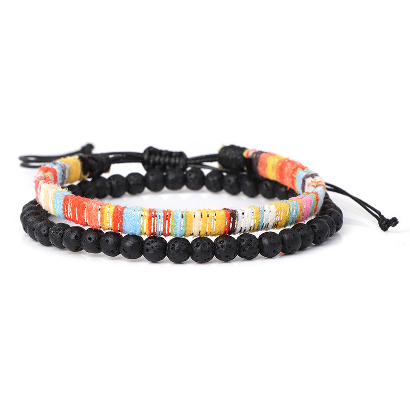 Men's Lava Volcanic Rock Bohemian Woven Bracelet Combination - 0 - Bijou Her - Color -  - 