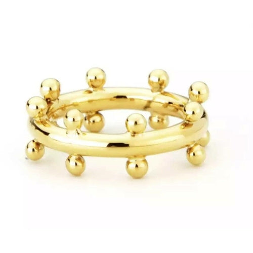 Stainless Studded Ring - 18k Gold Plated for Stacking - Jewelry & Watches - Bijou Her - Size - Color - 