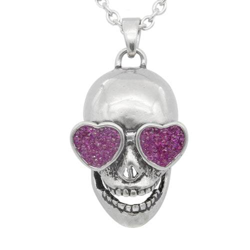 Stainless Steel Love Skull Necklace with Pink CZ Stones - Romantic Jewelry Accessory - Jewelry & Watches - Bijou Her -  -  - 