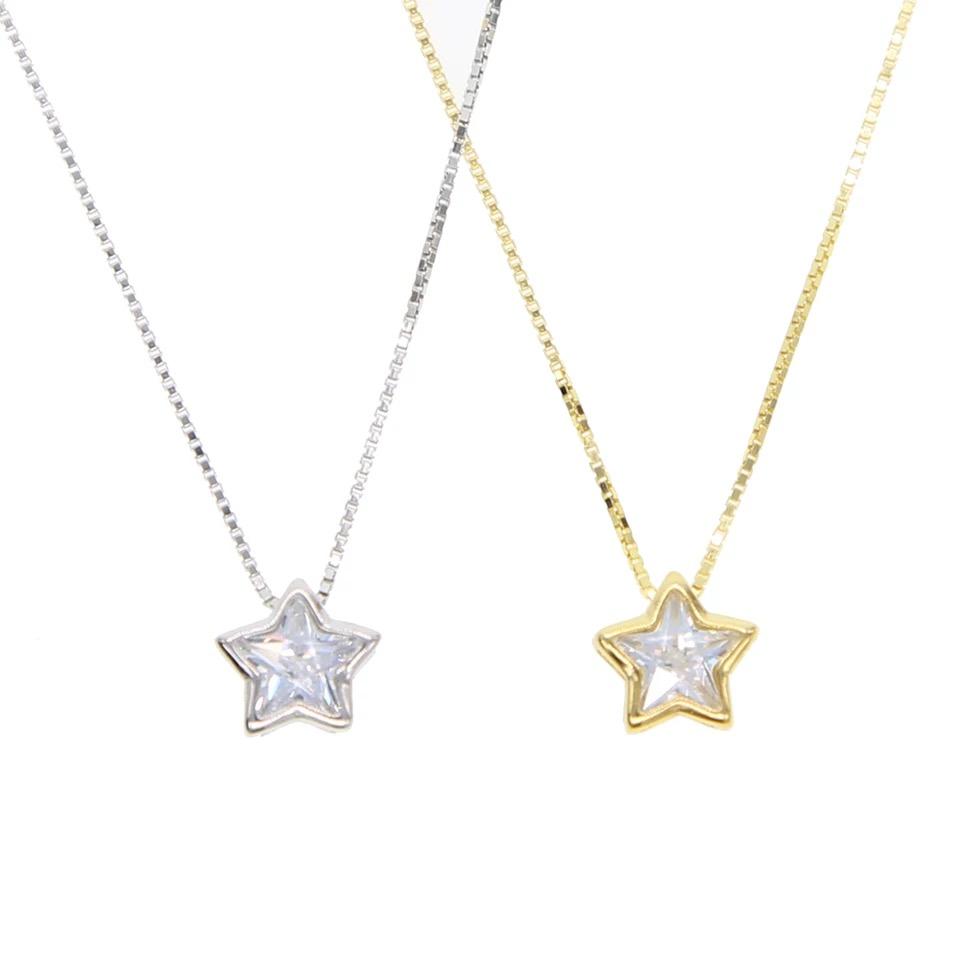 Star CZ Bezel Necklace with 16" Box Chain and 7mm Stone - Jewelry & Watches - Bijou Her -  -  - 