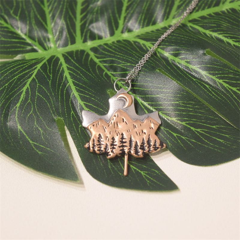 Maple Leaf Trees Stainless Steel Titanium Steel Sweater Necklace Pendant - 4 - Bijou Her -  -  - 