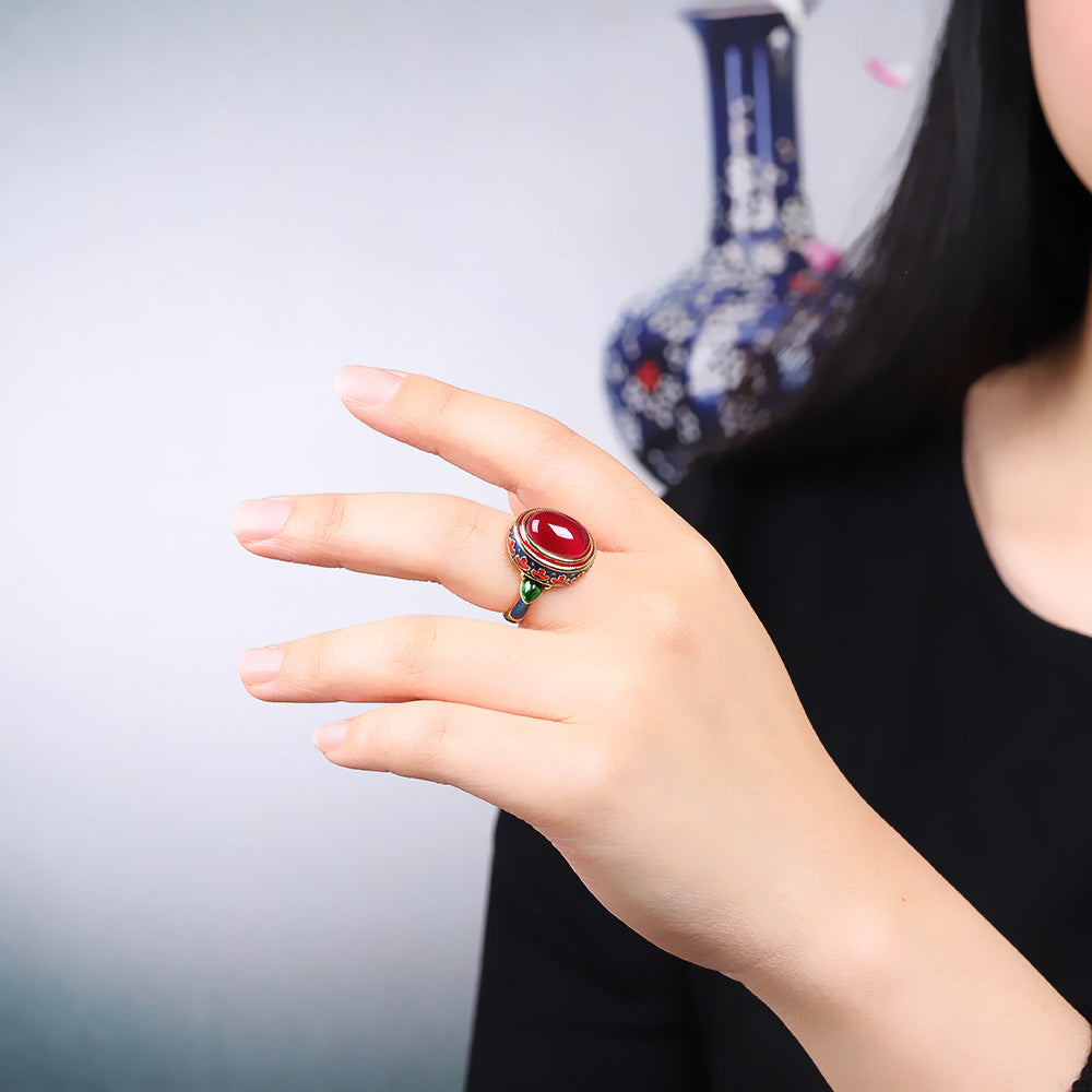 Red Corundum Ladies Ring S925 Silver Ornaments Live Hand Ornaments - 0 - Bijou Her -  -  - 