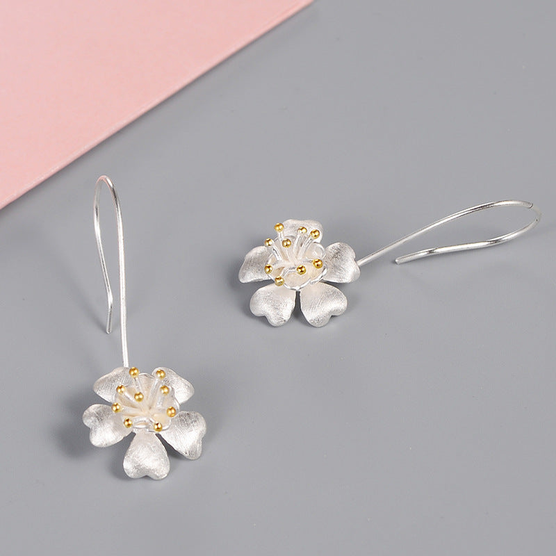 Long Jewelry Craft Flower Gold-plated S925 Sterling Silver Earrings - 0 - Bijou Her -  -  - 