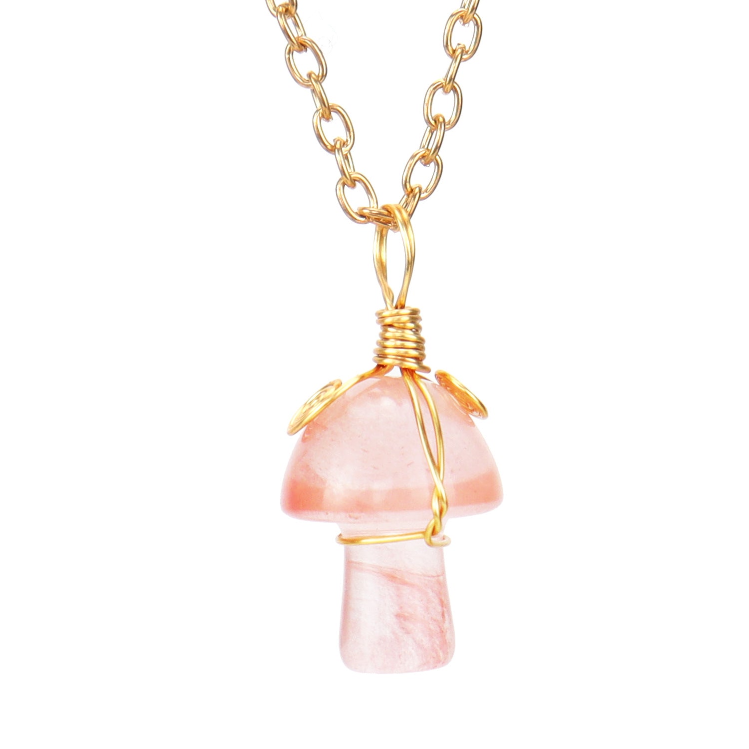 Handwoven Crystal Agate Small Mushroom Pendant Necklace - 0 - Bijou Her - Color -  - 