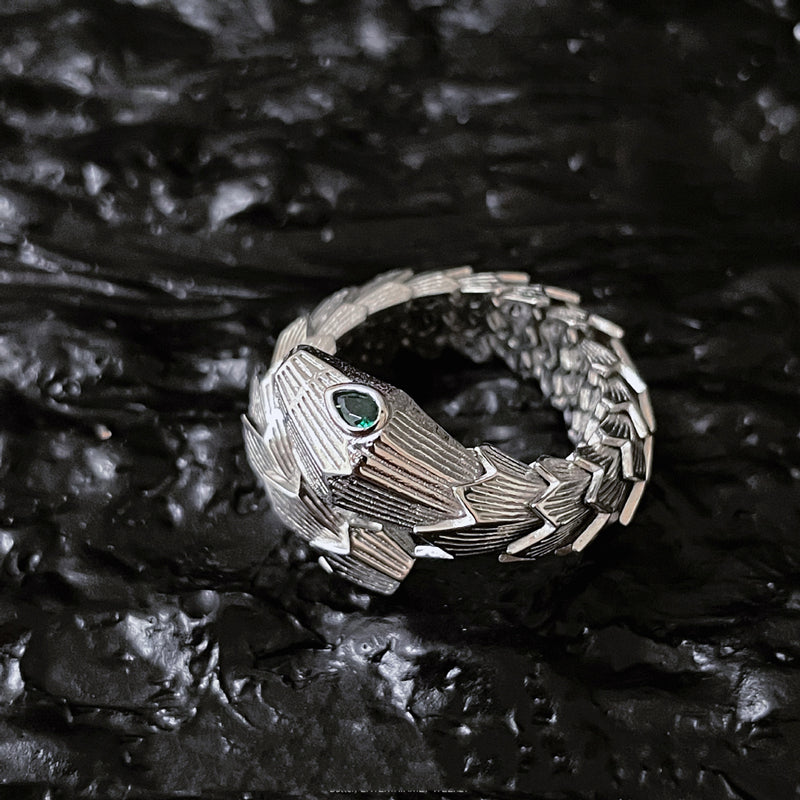 Silver And Green Zirconium Snake Ring - 0 - Bijou Her -  -  - 