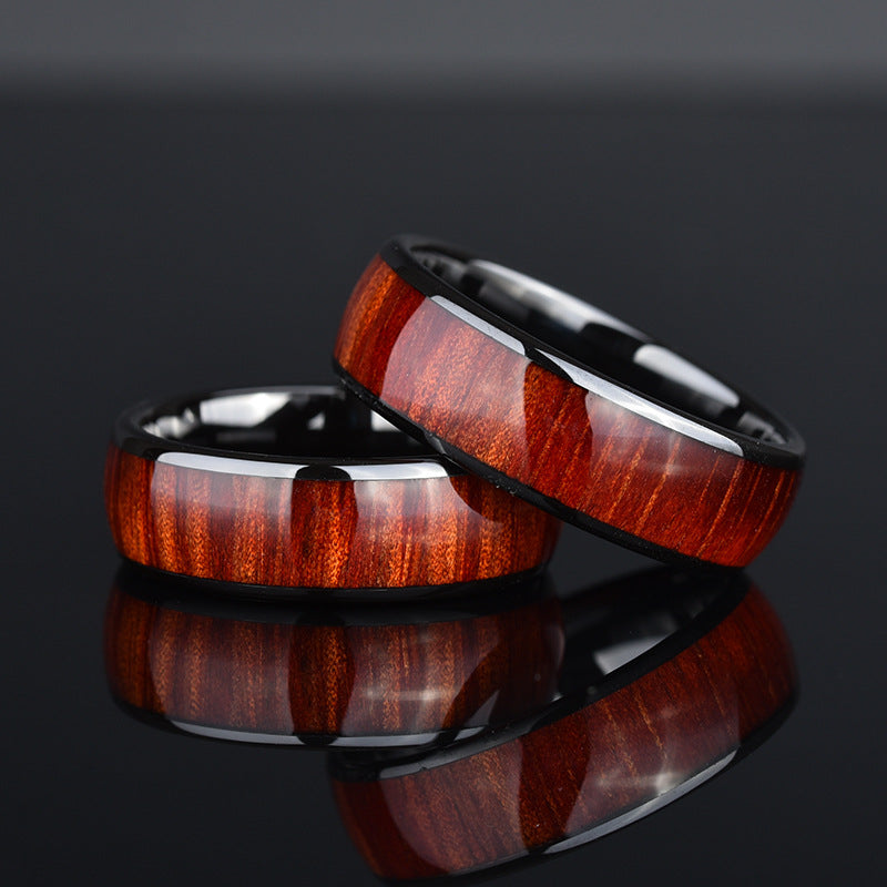 Stainless Steel Inlaid Wood Grain Ring - 0 - Bijou Her -  -  - 