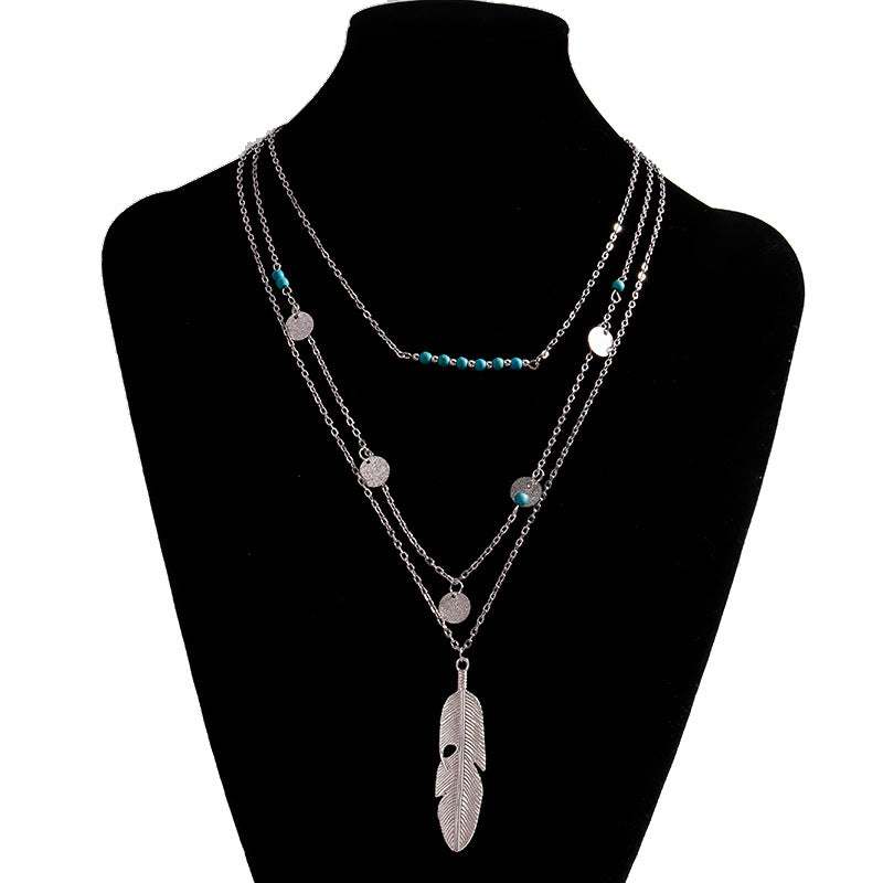 Women's Fashion Metal Feather Pendant Layered Necklace - 0 - Bijou Her - Color -  - 