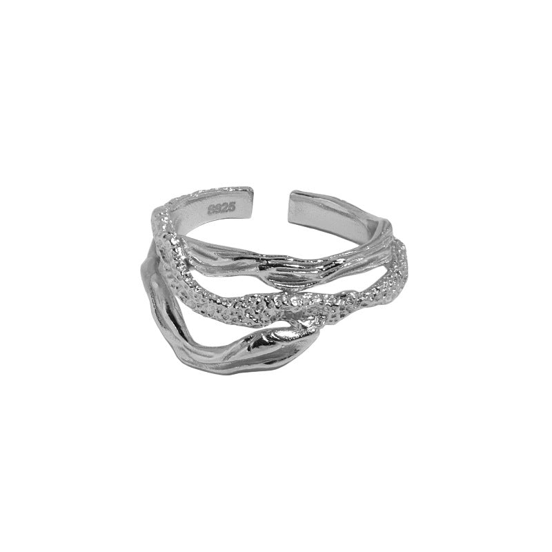 Women's Irregular Face Snake Pattern Texture Sterling Silver Ring - 0 - Bijou Her -  -  - 