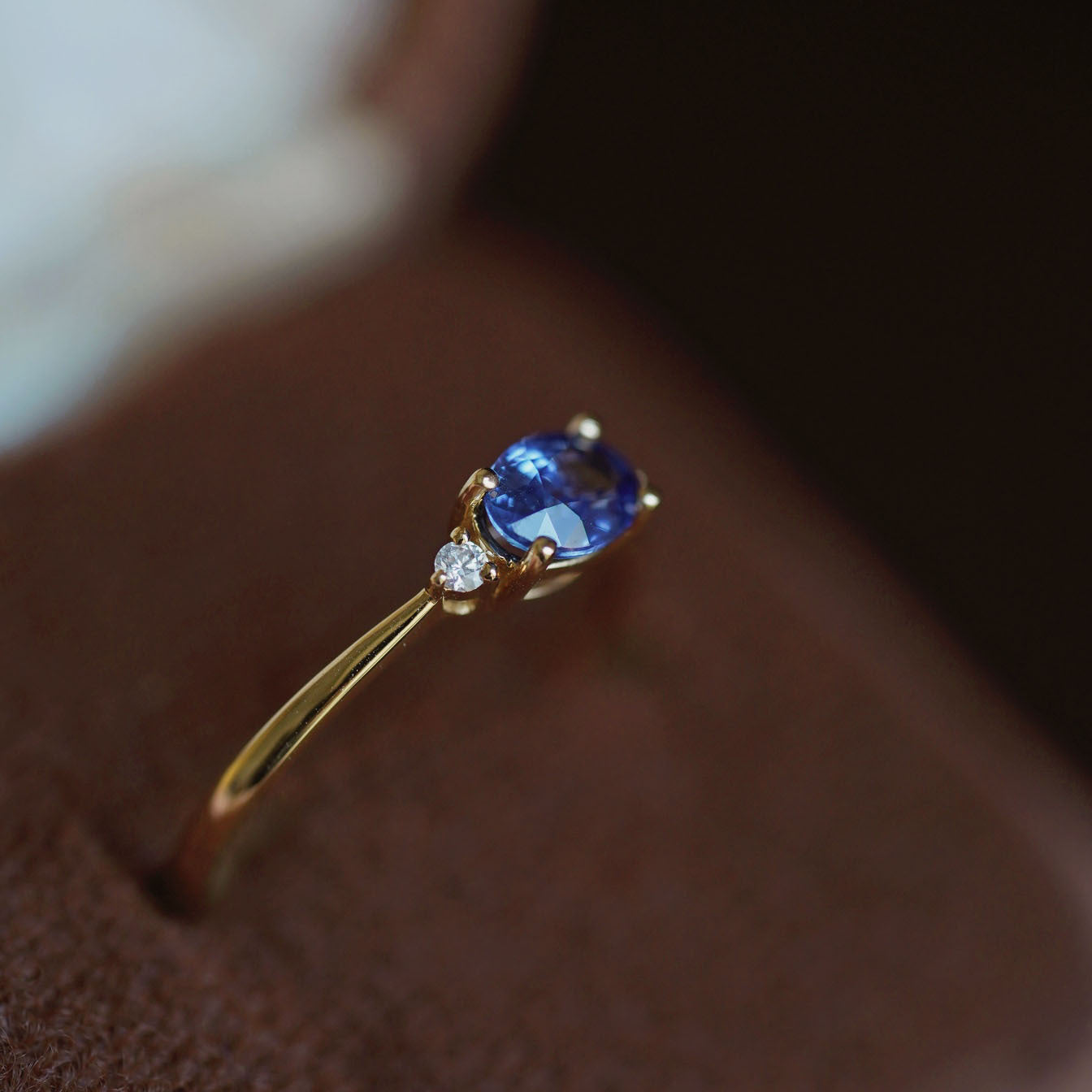 Sterling Silver Gold-plated Blue Diamond Ring Female - 0 - Bijou Her -  -  - 