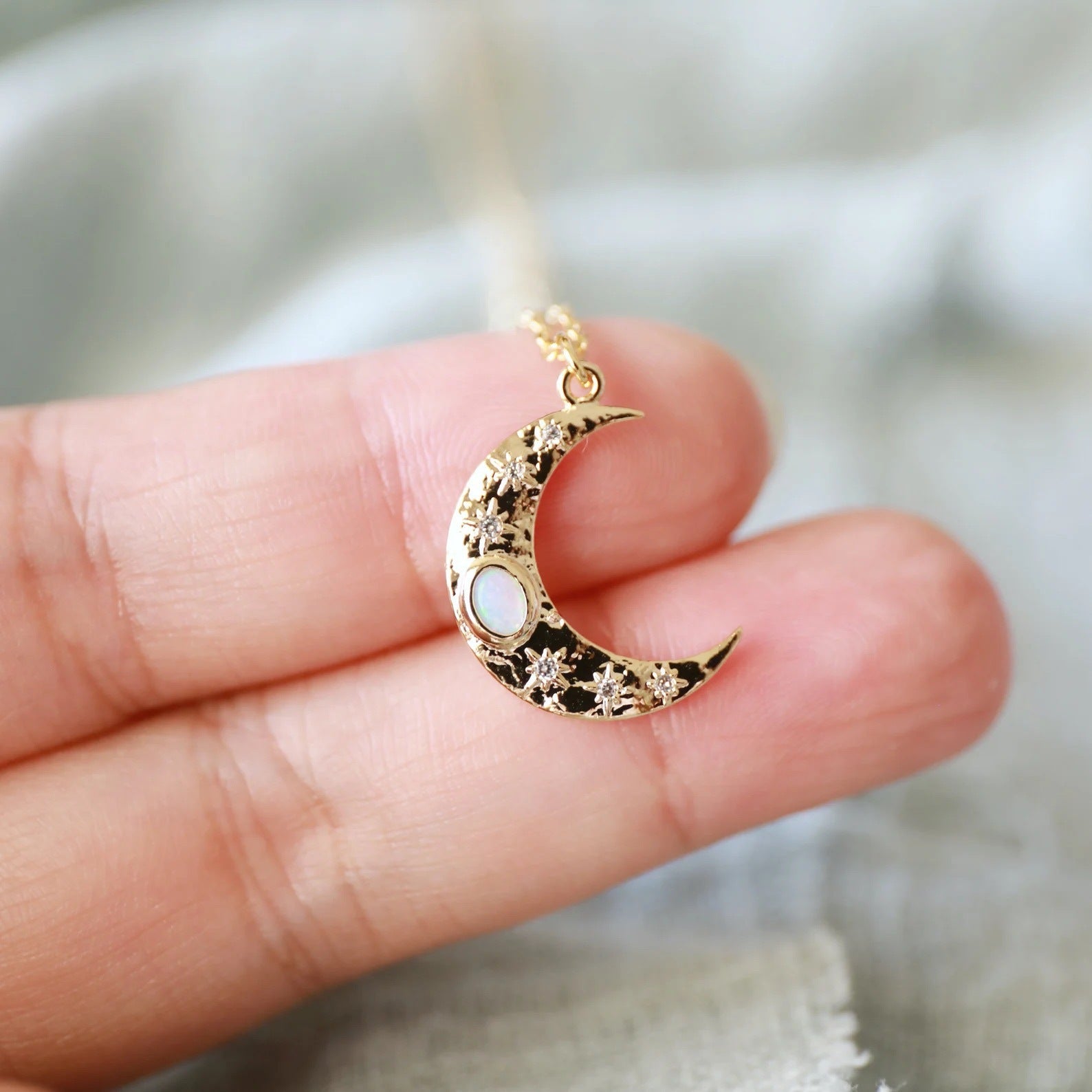 Opal Star Moon Collar Chain - 0 - Bijou Her -  -  - 