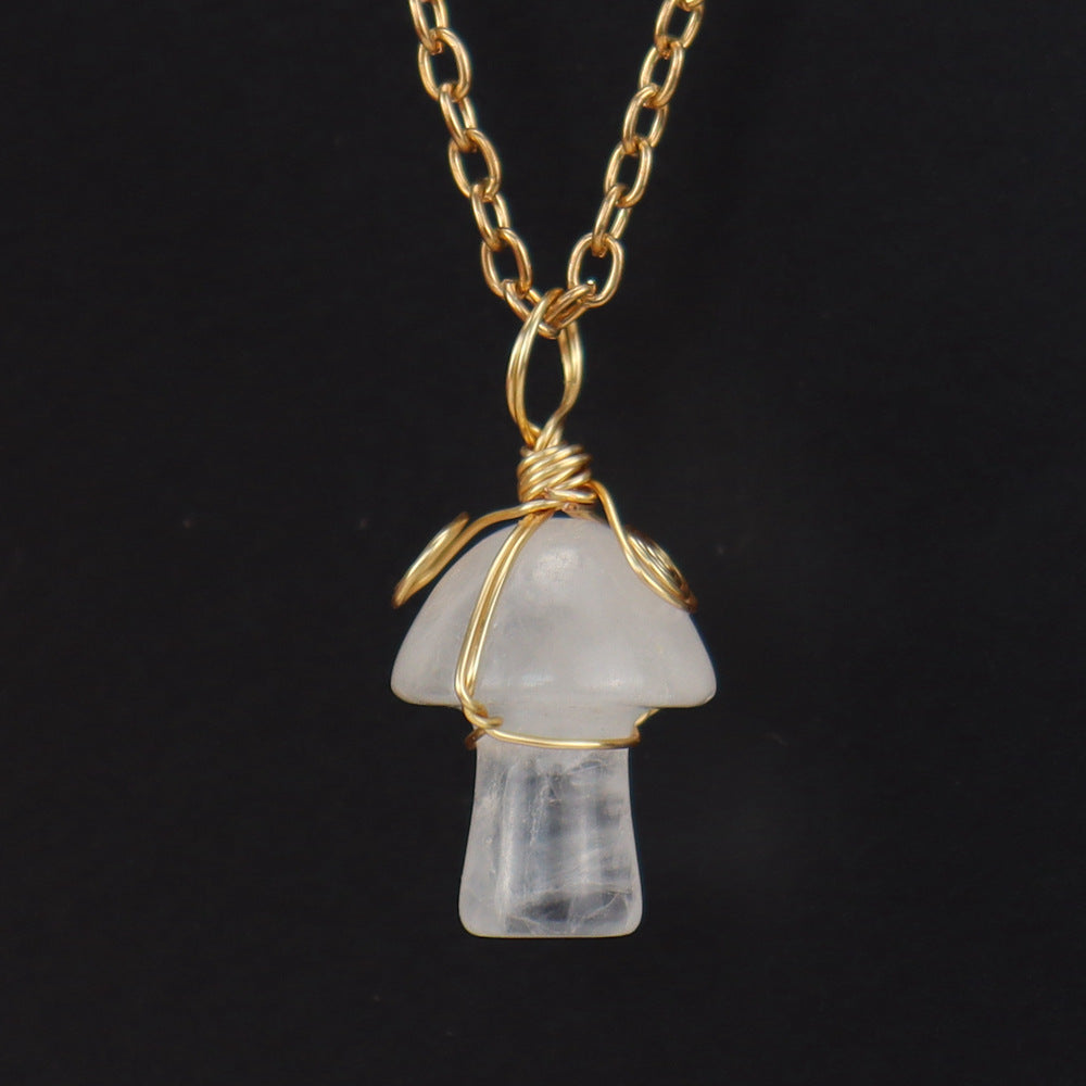 Handwoven Crystal Agate Small Mushroom Pendant Necklace - 0 - Bijou Her - Color -  - 