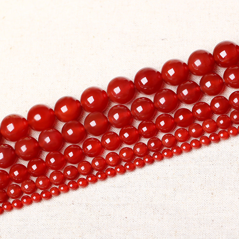 Natural 7A Red Agate Round Bead Loose Bead Long Chain - 0 - Bijou Her -  -  - 