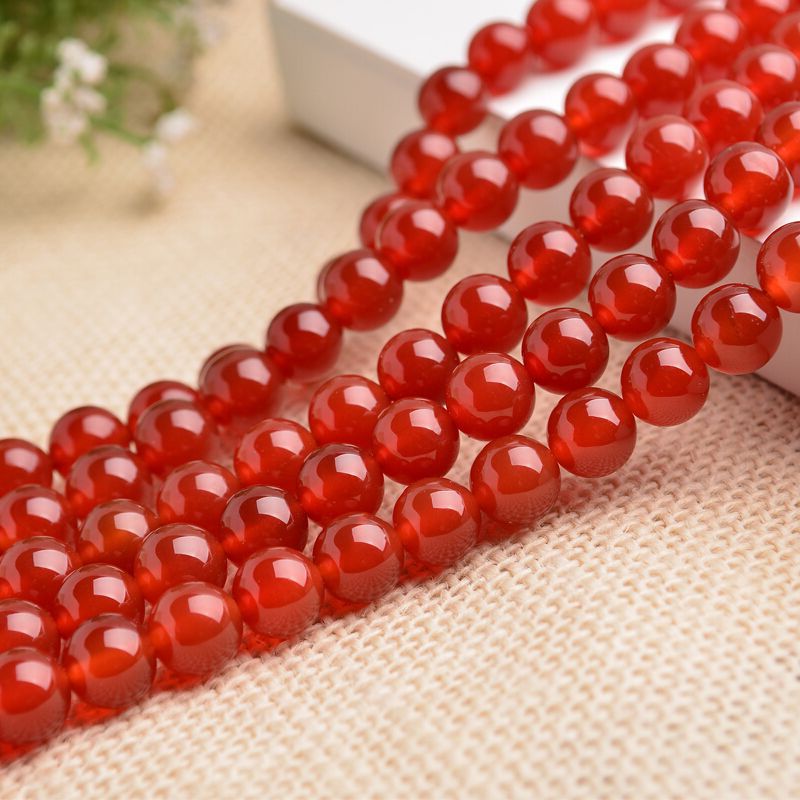 Natural 7A Red Agate Round Bead Loose Bead Long Chain - 0 - Bijou Her - Color - Size - 