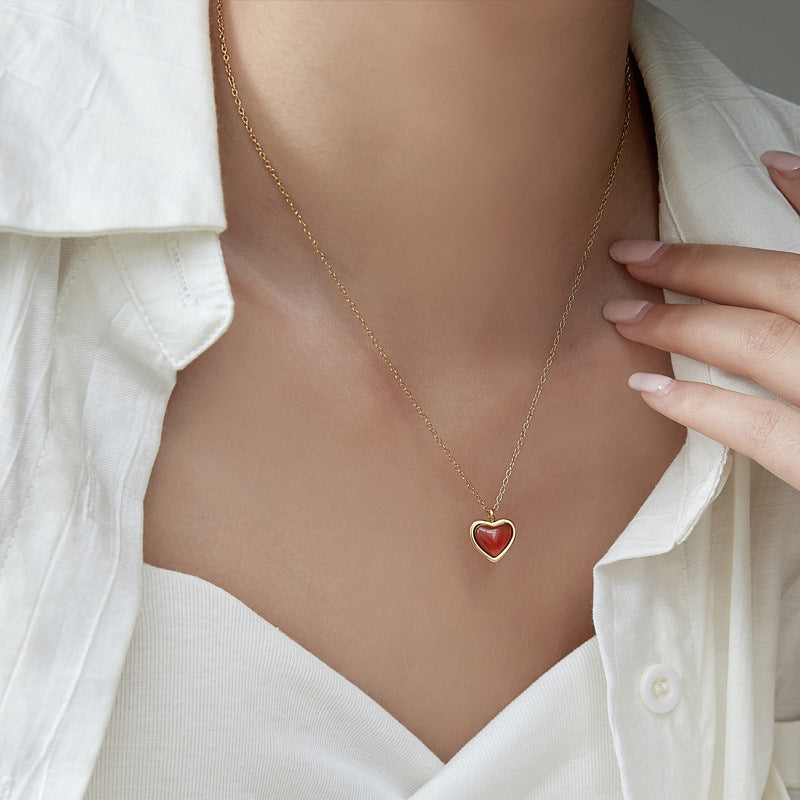 Simple Personality Red Agate Necklace Women Heart Shape - 0 - Bijou Her -  -  - 