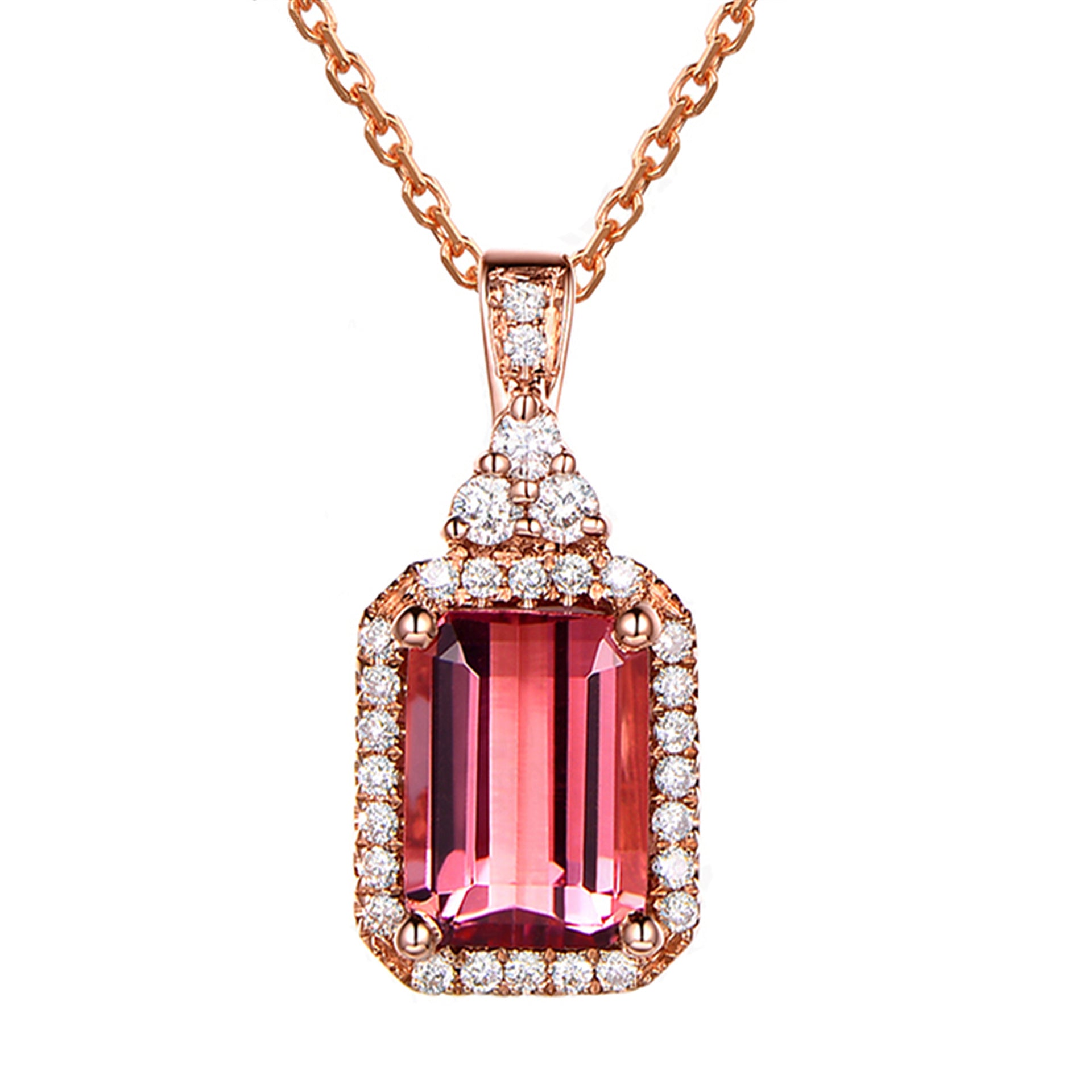 Natural Red Tourmaline Pendant Necklace Square Stone Item Pendant Clavicle Chain - 0 - Bijou Her - Color -  - 