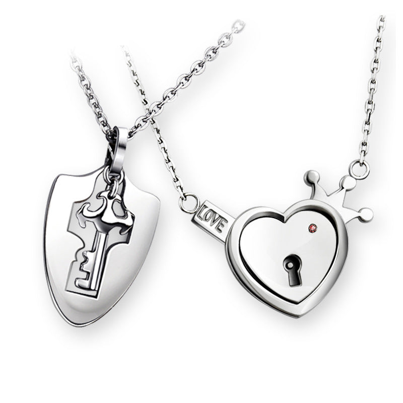 Valentine's Day Gift Titanium Steel Key Lock Necklace Set Pair - 0 - Bijou Her - Color -  - 