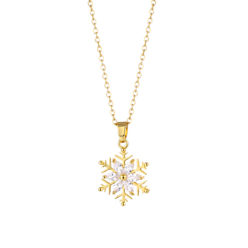 Snowflake Diamond Pendant Necklace Jewelry Stainless Steel - 0 - Bijou Her - Color -  - 