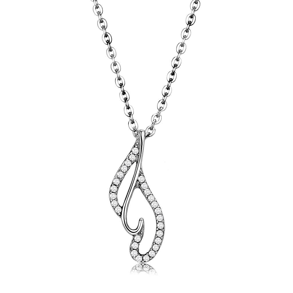 High Polished Stainless Steel Chain Pendant with AAA Grade CZ - In Stock, Ships in 1 Day - Jewelry & Watches - Bijou Her -  -  - 