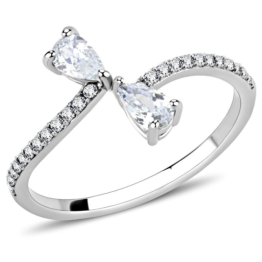 High Polished Stainless Steel Ring with AAA Grade CZ Stone - Clear Pear Shape - Rings - Bijou Her -  -  - 