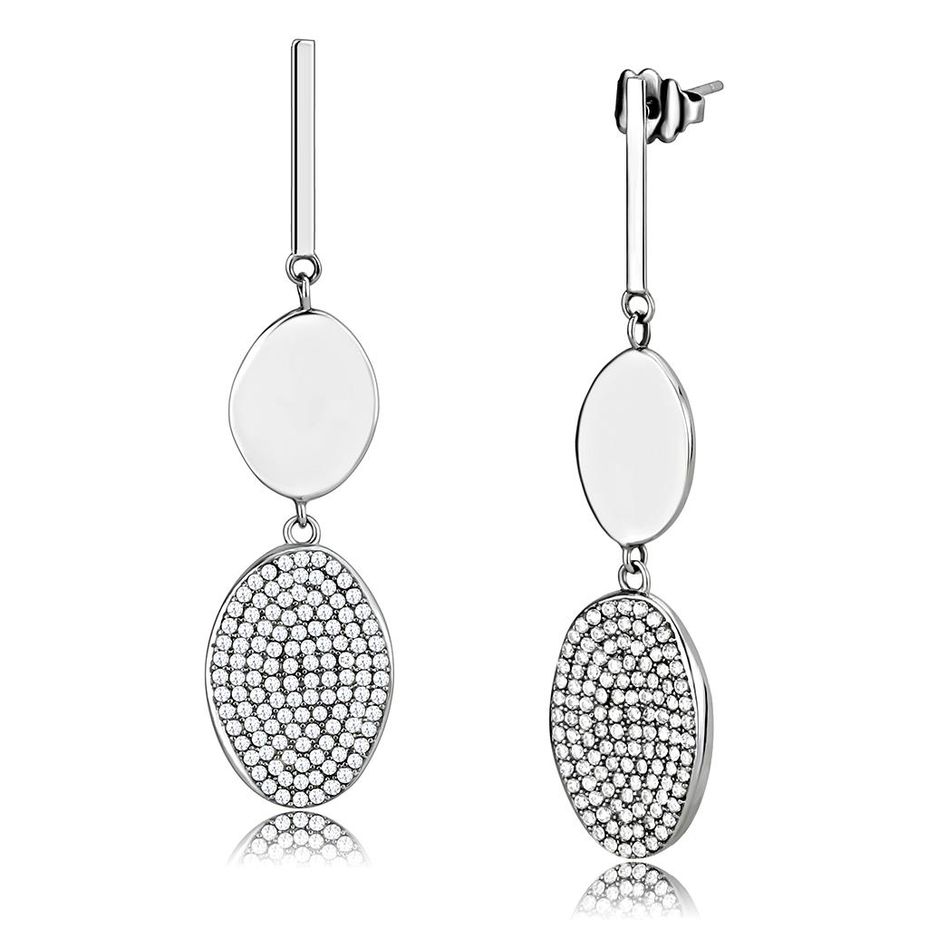 High Polished Stainless Steel Earrings with AAA Grade CZ - Clear Stone - DAVANO Fashion Trend - Jewelry & Watches - Bijou Her -  -  - 