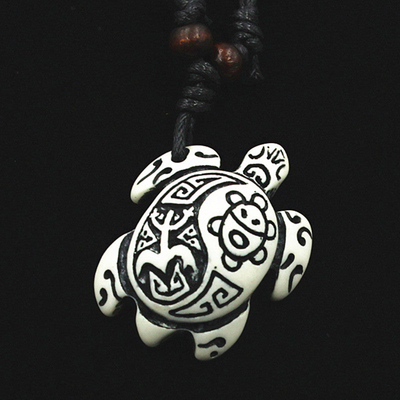 Turtle Necklace Yak Bone Carved Pendant - 0 - Bijou Her -  -  - 