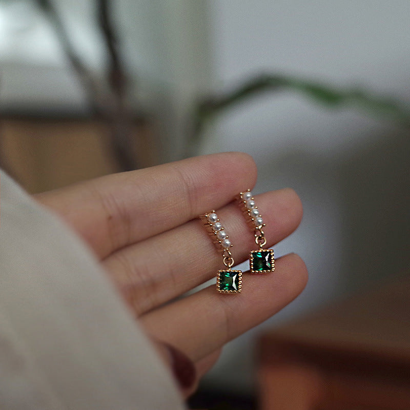 Vintage Harbor Style Hepburn Palace French Emerald Pearl Earrings - 0 - Bijou Her -  -  - 