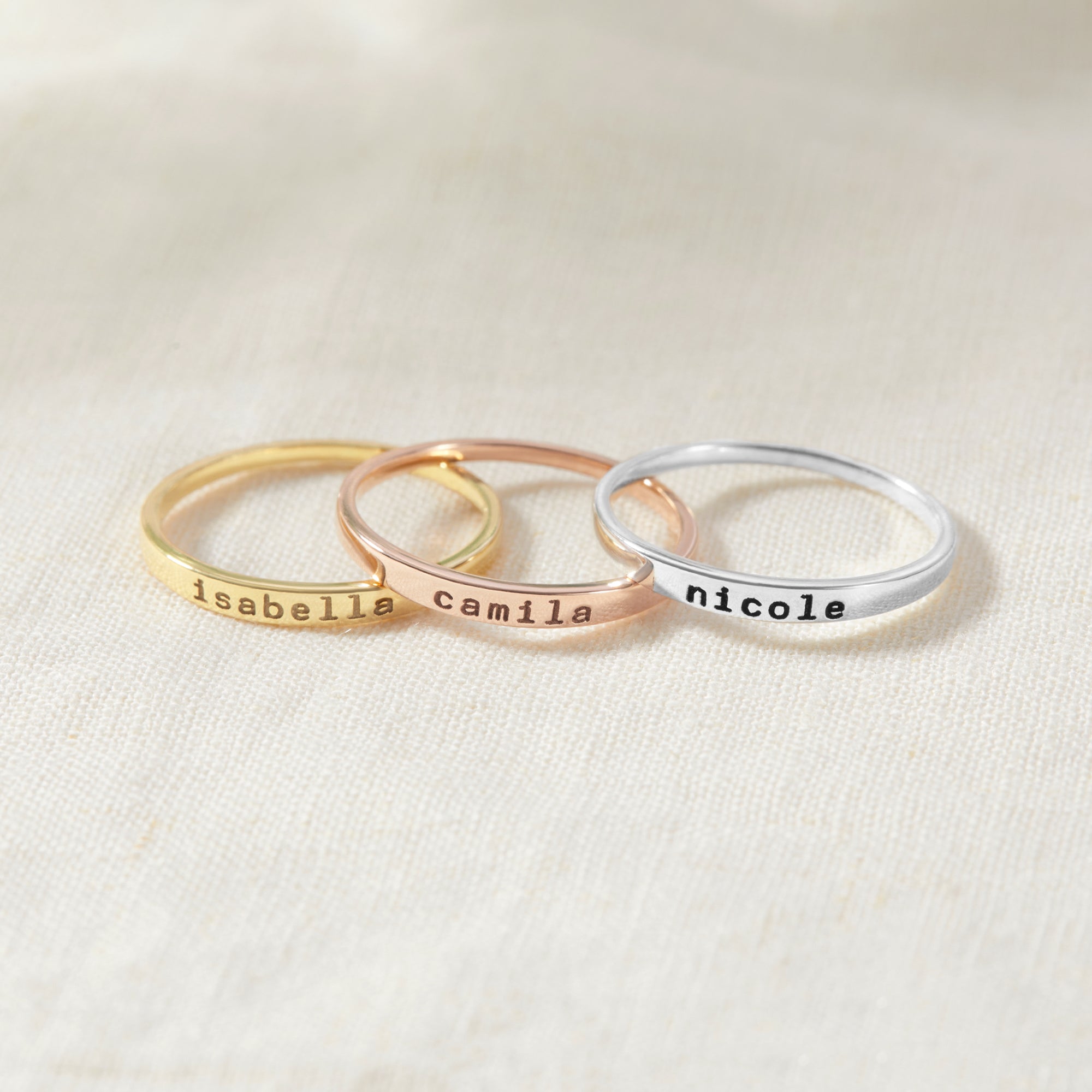 Personalized Stackable Name Rings - 925 Sterling Silver & 18K Gold Plated Options - Rings - Bijou Her -  -  - 