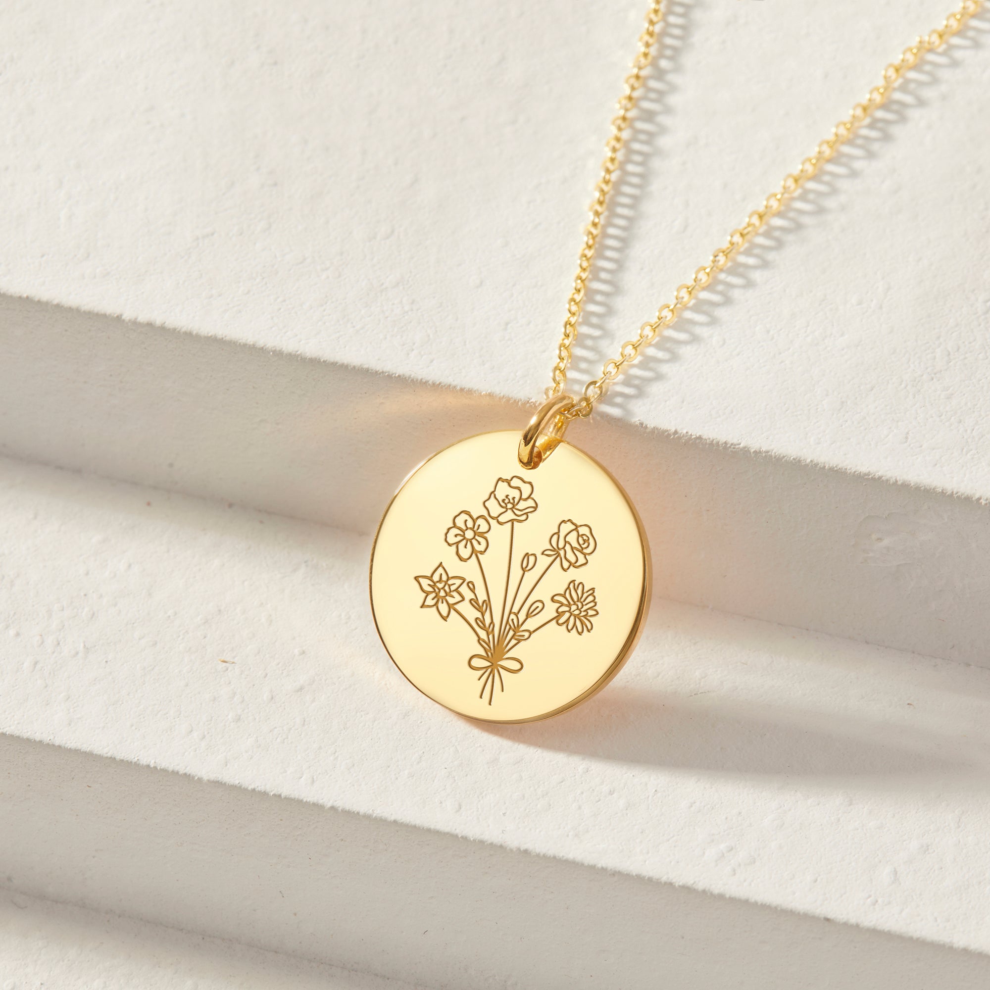 Personalized Birth Flower Necklace - Up to 5 Flowers, 925 Sterling Silver & 18K Gold Plated, Gift for Mom, Grandma, Daughter - Necklaces - Bijou Her -  -  - 