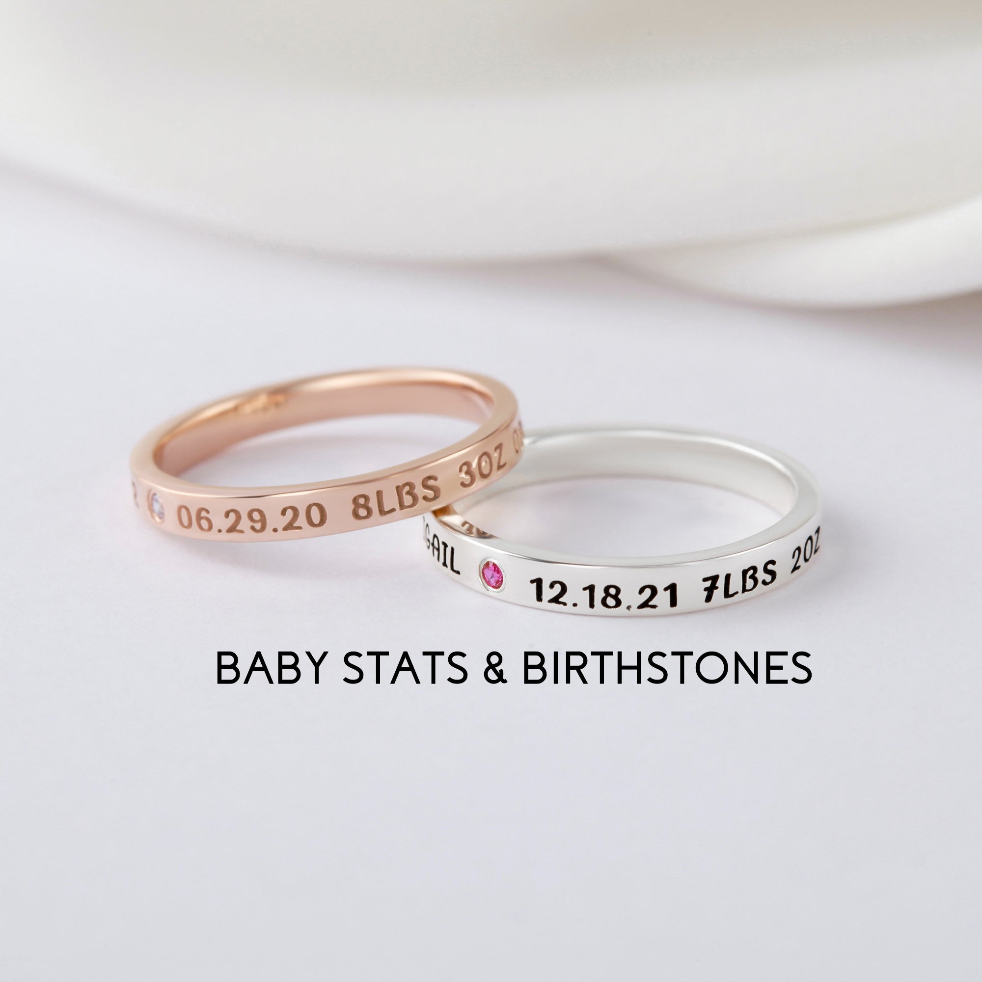 Personalized New Mom Ring with Baby Stats and Birthstone - 925 Sterling Silver and 18k Gold Plated Gift for Mother's Day and Special Occasions - Rings - Bijou Her -  -  - 