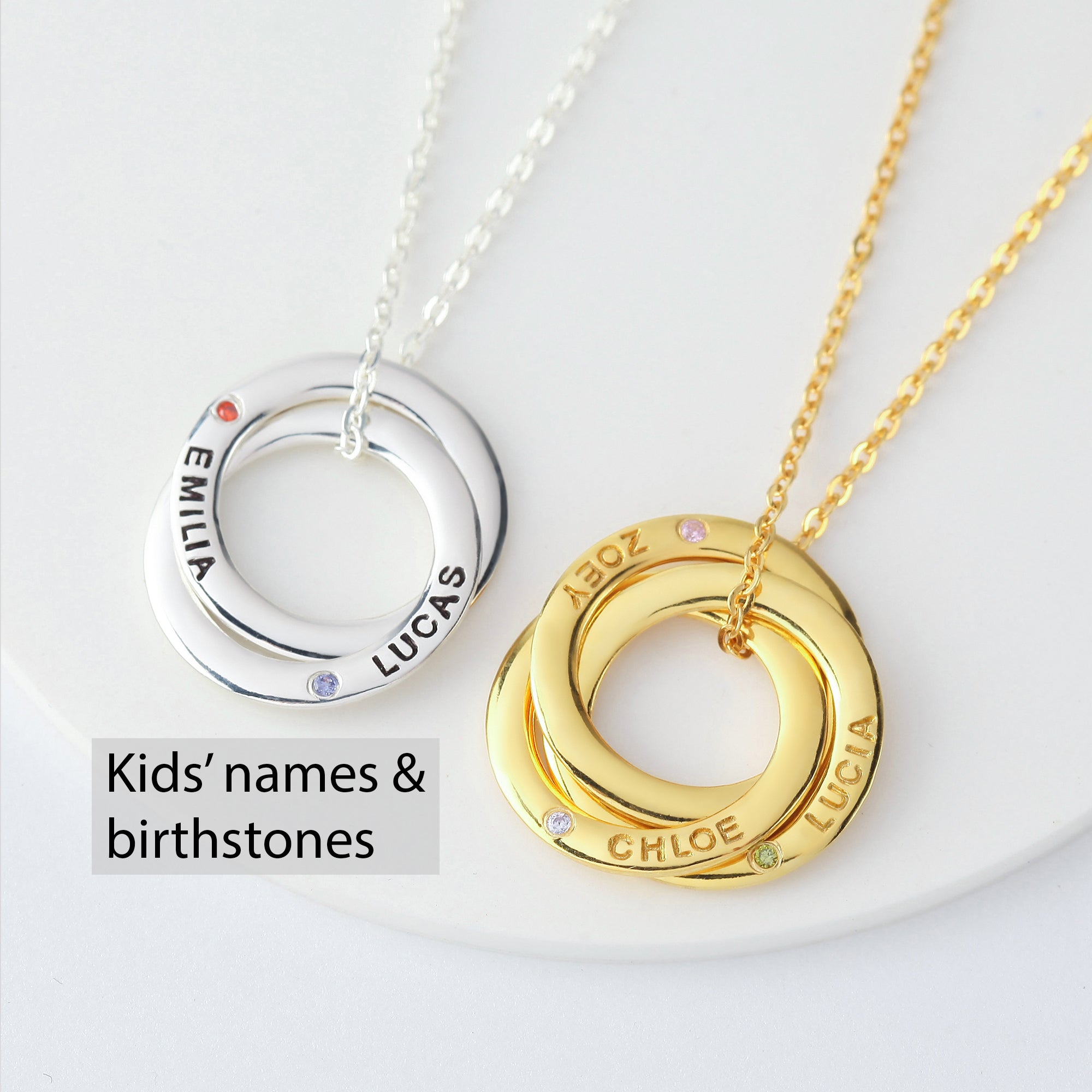 Personalized Mother Birthstone Necklace - 925 Sterling Silver & 18K Gold Plated, Family Names & Birthstones, Gift for Mom - Necklaces - Bijou Her -  -  - 