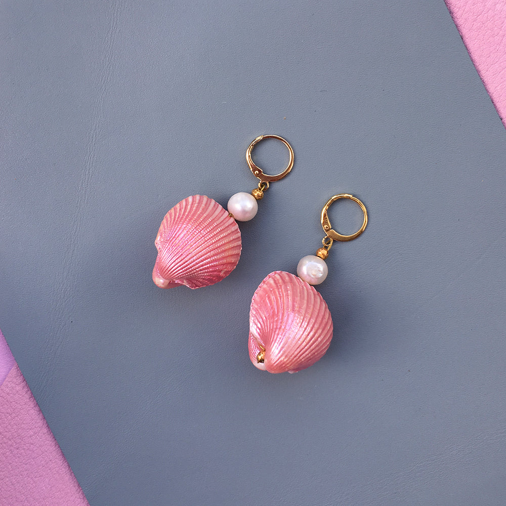 Iridescent Shell and Pearl Earrings - Beachy and Glamorous Jewelry - Earrings - Bijou Her -  -  - 