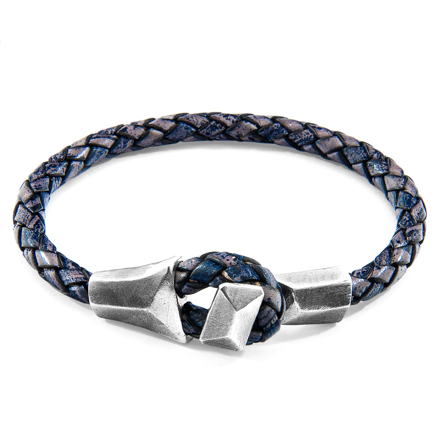 Indigo Blue Alderney Silver and Braided Leather Bracelet: Handcrafted in Great Britain by ANCHOR & CREW - Jewelry & Watches - Bijou Her -  -  - 