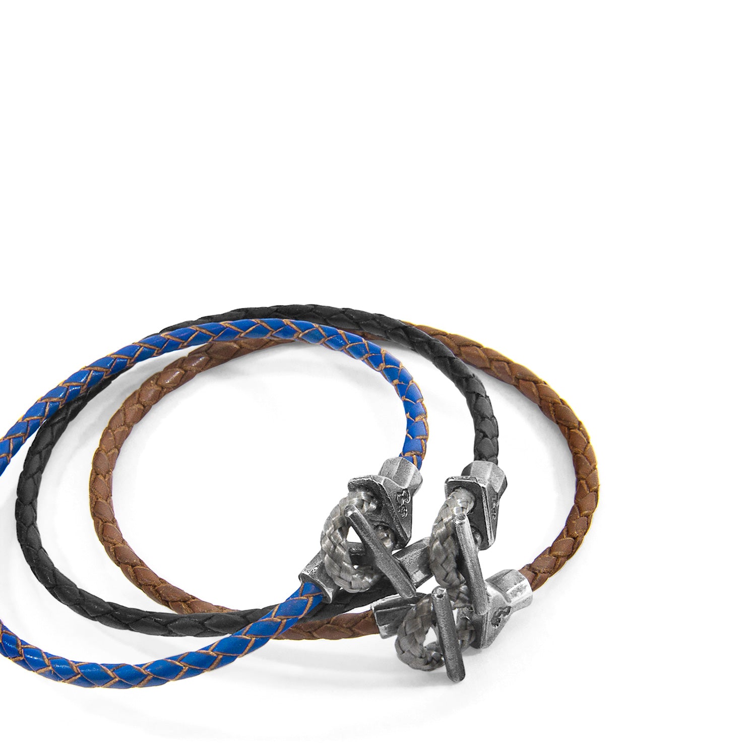 Royal Blue Cullen Silver and Braided Leather Bracelet - Handcrafted in Great Britain with Genuine Leather and Sterling Silver Clasp - Available in Multiple Sizes - Bracelets - Bijou Her -  -  - 