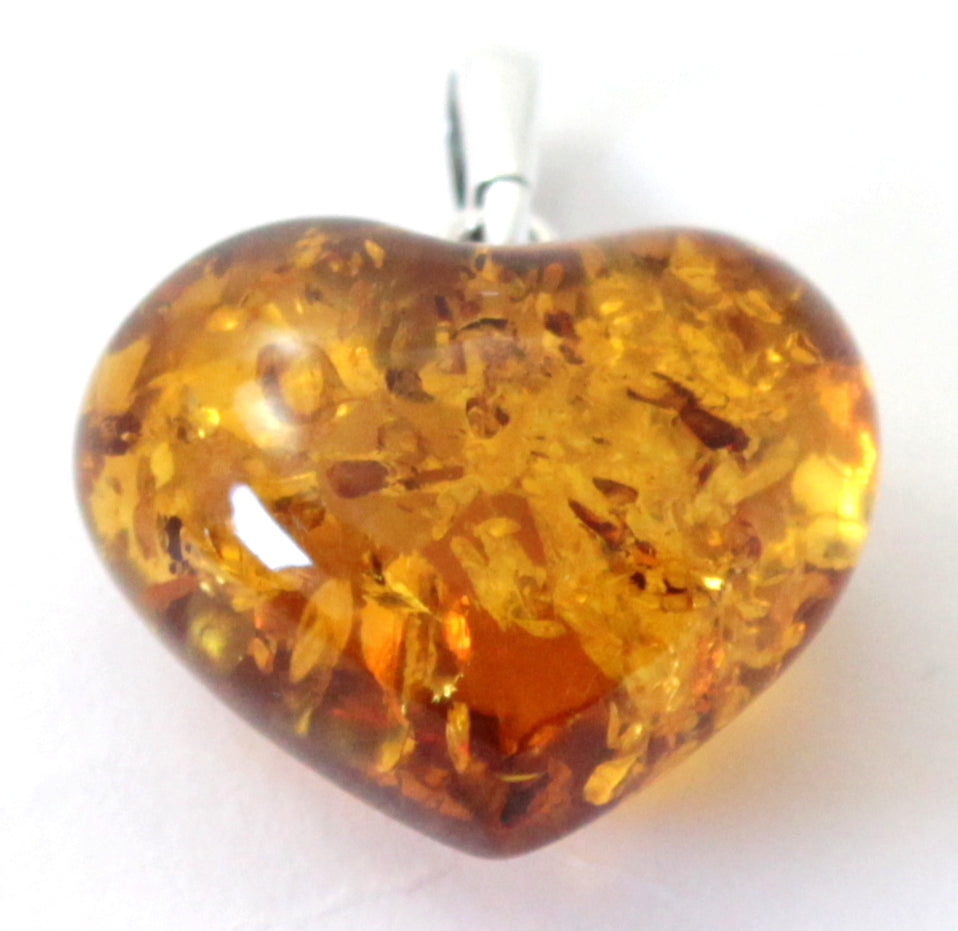 Golden Honey Baltic Amber Heart Pendant for Necklace - Sterling Silver 925 - Pendants, Stones & Charms - Bijou Her -  -  - 