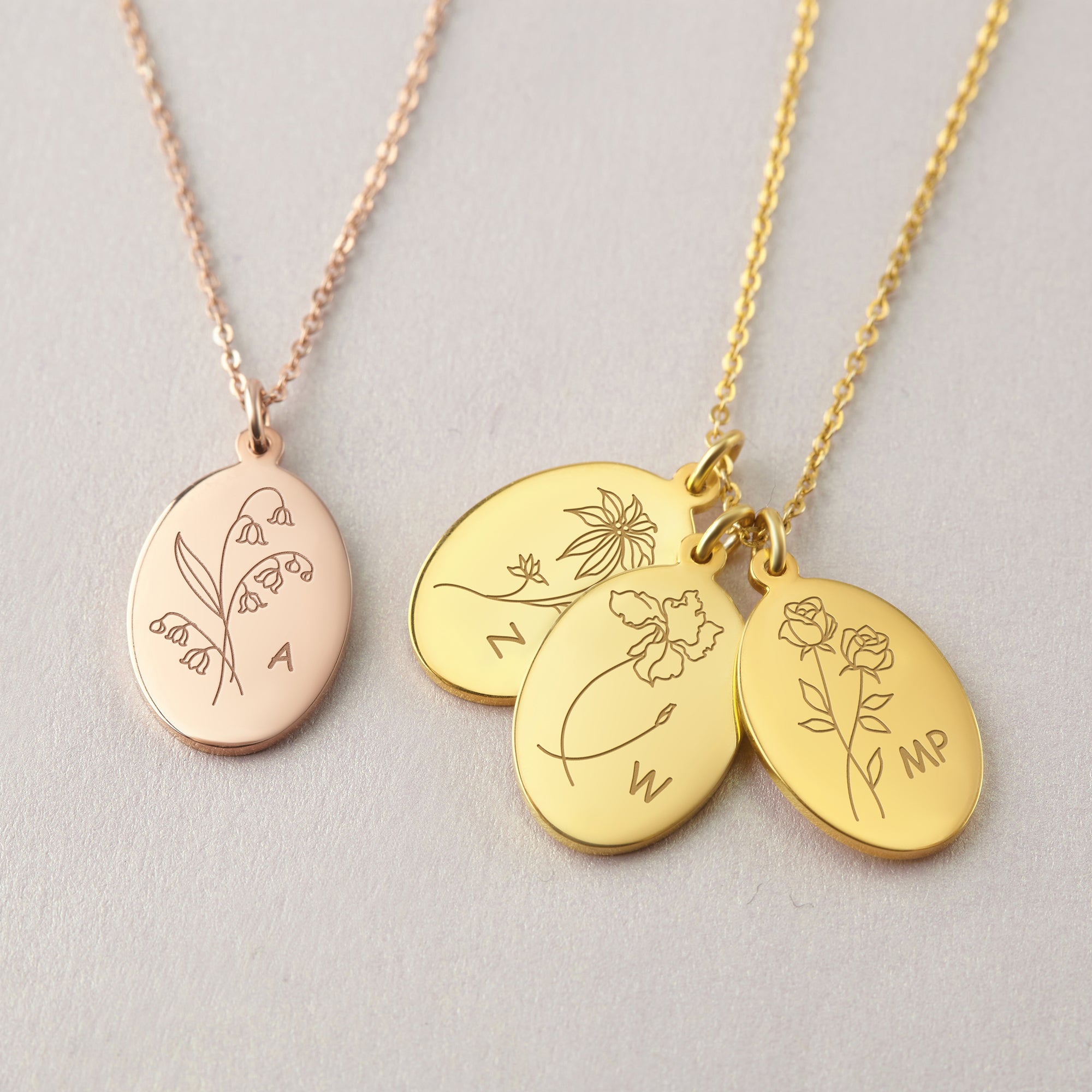 Personalized Birth Month Flower Necklace with Initials - Solid Sterling Silver, Gold or Rose Gold Plated - Gift Box Included - Necklaces - Bijou Her -  -  - 
