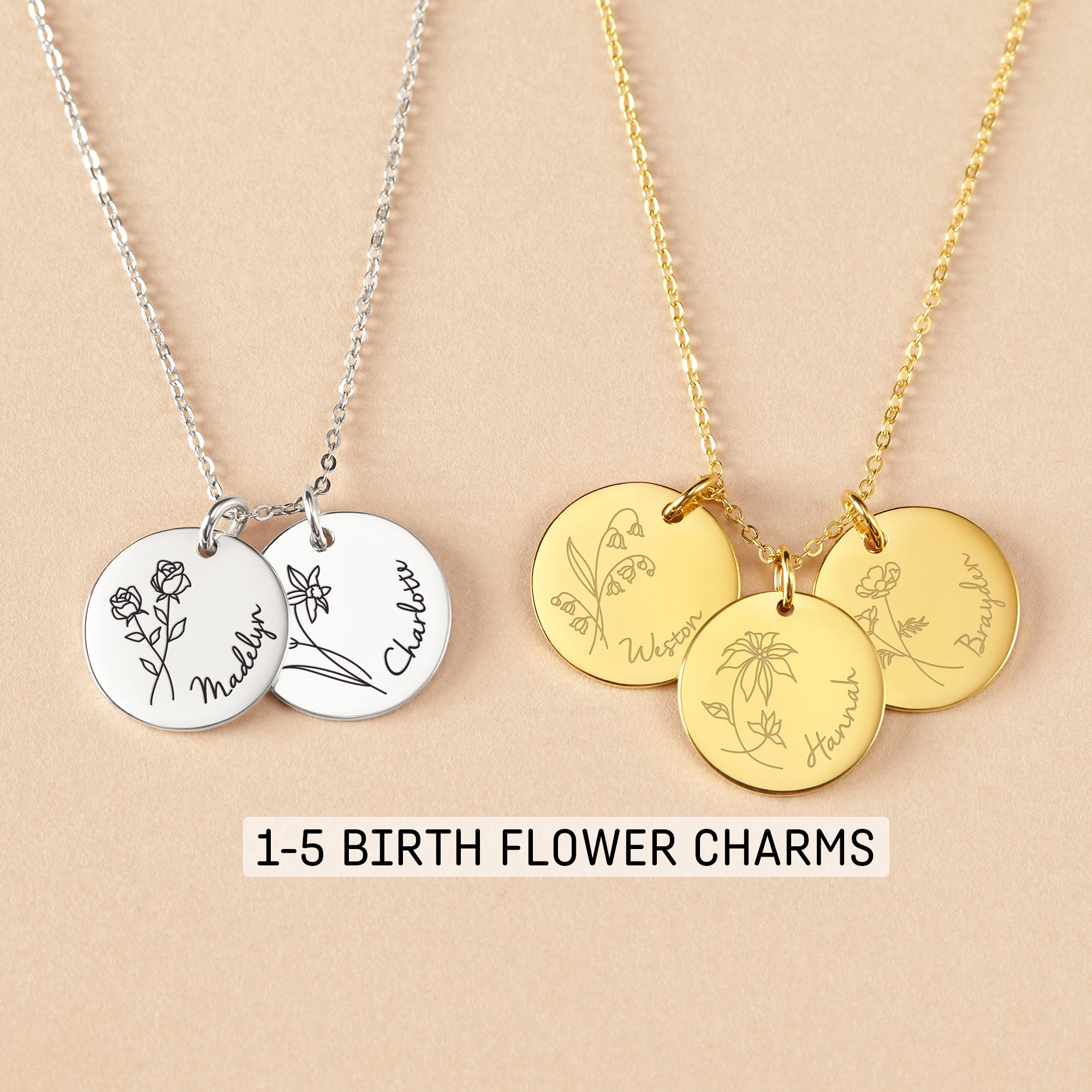 Personalized Birth Month Flower Necklace - 925 Sterling Silver & 18K Gold Plated Jewelry for Mom and Grandmother - Necklaces - Bijou Her -  -  - 